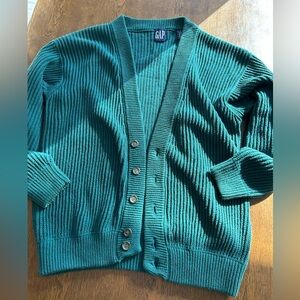 GAP Women’s  Green Cardigan Sweater. LG. Heavy weight, all cotton. 5button close